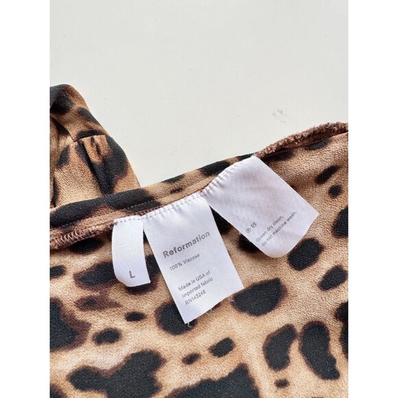 REFORMATION Marcy Leopard Print Georgette Neck Tie Button Up Blouse, Size L - Picture 11 of 12